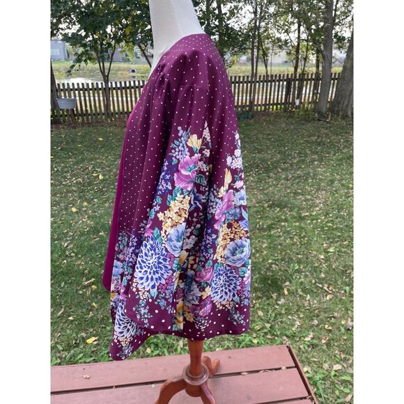 Plus Size 4X Kimono Top Floral & Polka Dot Print Lightweight Womens Long Sleeve - Picture 2 of 8